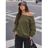 image:imageATHMILE Womens Off the Shoulder Sweatshirts Fleece Lined Long Sleeve Pullover Tops Oversized Sweater Basic Slouchy ClothesArmy Green
