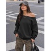 image:imageATHMILE Womens Off the Shoulder Sweatshirts Fleece Lined Long Sleeve Pullover Tops Oversized Sweater Basic Slouchy ClothesBlack