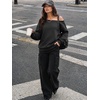 image:imageATHMILE Womens Off the Shoulder Sweatshirts Fleece Lined Long Sleeve Pullover Tops Oversized Sweater Basic Slouchy ClothesBlack