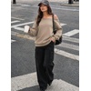 image:imageATHMILE Womens Off the Shoulder Sweatshirts Fleece Lined Long Sleeve Pullover Tops Oversized Sweater Basic Slouchy ClothesCoffeegrey