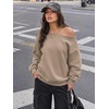 image:imageATHMILE Womens Off the Shoulder Sweatshirts Fleece Lined Long Sleeve Pullover Tops Oversized Sweater Basic Slouchy ClothesCoffeegrey