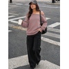 image:imageATHMILE Womens Off the Shoulder Sweatshirts Fleece Lined Long Sleeve Pullover Tops Oversized Sweater Basic Slouchy ClothesDark Pink
