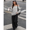 image:imageATHMILE Womens Off the Shoulder Sweatshirts Fleece Lined Long Sleeve Pullover Tops Oversized Sweater Basic Slouchy ClothesGrey