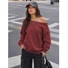 image:imageATHMILE Womens Off the Shoulder Sweatshirts Fleece Lined Long Sleeve Pullover Tops Oversized Sweater Basic Slouchy ClothesWine Red