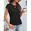 image:imageATHMILE Womens Summer Tops Cap Sleeve Ruched Tshirts Business Casual Crewneck Trendy Outfits Basic Fashion Dressy ClothesBlack