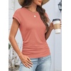 image:imageATHMILE Womens Summer Tops Cap Sleeve Ruched Tshirts Business Casual Crewneck Trendy Outfits Basic Fashion Dressy ClothesCoral