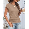 image:imageATHMILE Womens Summer Tops Cap Sleeve Ruched Tshirts Business Casual Crewneck Trendy Outfits Basic Fashion Dressy ClothesKhaki