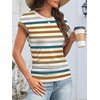 image:imageATHMILE Womens Summer Tops Cap Sleeve Ruched Tshirts Business Casual Crewneck Trendy Outfits Basic Fashion Dressy ClothesStriped Orange