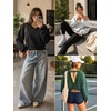 image:imageATHMILE Womens V Neck Crop Top Long Sleeve Sweatshirt  Open Back Tops for Women Fashion Sexy Y2K Casual Fall Clothes 2026Dark Green