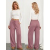 image:imageATHMILE Womens Wide Leg Fleece Sweatpants High Waisted Teen Girl Pants  Fall Fashion Winter Clothes Lounge Travel Joggers With PocketsDark Pink