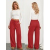 image:imageATHMILE Womens Wide Leg Fleece Sweatpants High Waisted Teen Girl Pants  Fall Fashion Winter Clothes Lounge Travel Joggers With PocketsWatermelonred