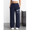 image:imageATHMILE Womens Wide Leg Sweatpants High Waisted Baggy Interior Drawstring Joggers Straight Leg Sweat Pants with PocketsNavy Bluebow Print