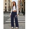image:imageATHMILE Womens Wide Leg Sweatpants High Waisted Baggy Interior Drawstring Joggers Straight Leg Sweat Pants with PocketsNavy Bluebow Print