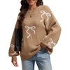 image:imageATHMILE Fall Sweaters for Women 2026 Fashion Cute Bow Knit Pullover Trendy Long Sleeve Oversized Sweater Winter ClothingCamel
