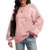 image:imageATHMILE Fall Sweaters for Women 2026 Fashion Cute Bow Knit Pullover Trendy Long Sleeve Oversized Sweater Winter ClothingPink