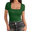image:imageATHMILE Modal Short Sleeve Shirts for Women 2025 Fashion Square Neck Basics Slim Fitted TopsDarkgreen