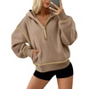 image:imageATHMILE Womens Fall Hoodies Half Zip Sweatshirts Long Sleeve Cropped Hooded Pullover Winter Fashion Clothes 2025Khaki