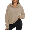 image:imageATHMILE Womens Hoodies Long Sleeve Fleece Quarter Zip Pullover Workout Oversized Sweatshirt Fall Winter Crop Jacket Tops 2025Coffeegrey