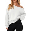 image:imageATHMILE Womens Off the Shoulder Sweatshirt Fleece Long Sleeve Crop Top  Oversized Fall OutfitsTrendy Streetwear PulloverCozy Fleece Sexy Y2K HoodiesTeen Girl FashionWhite