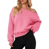 image:imageATHMILE Womens Off the Shoulder Sweatshirt Fleece Long Sleeve Crop Top  Oversized Fall OutfitsTrendy Streetwear PulloverCozy Fleece Sexy Y2K HoodiesTeen Girl FashionPink