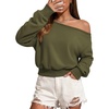 image:imageATHMILE Womens Off the Shoulder Sweatshirt Long Sleeve Crop Top  Casual Fall OutfitsTrendy Streetwear Pullover Comfy Sexy Y2K HoodiesCute Teen Girl FashionArmy Green