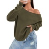 image:imageATHMILE Womens Off the Shoulder Sweatshirts Fleece Lined Long Sleeve Pullover Tops Oversized Sweater Basic Slouchy ClothesArmy Green