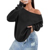 image:imageATHMILE Womens Off the Shoulder Sweatshirts Fleece Lined Long Sleeve Pullover Tops Oversized Sweater Basic Slouchy ClothesBlack