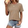 image:imageATHMILE Womens Short Sleeve Shirts Trendy Dressy Tops Business Casual Tee Fashion Knitted Blouses Y2k Outfits 2025Khaki