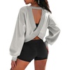 image:imageATHMILE Womens V Neck Crop Top Long Sleeve Sweatshirt  Open Back Tops for Women Fashion Sexy Y2K Casual Fall Clothes 2026Grey