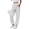 image:imageATHMILE Yoga Pants with Pockets for Women Sweatpants Joggers Fleece Lined Baggy Cargo Work Lounge Snow High Waisted Fall Fashion White