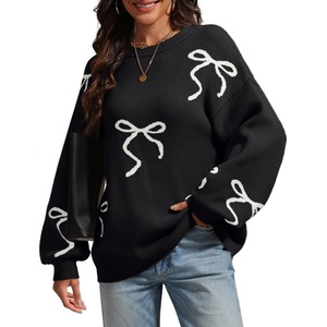 image:imageATHMILE Fall Sweaters for Women 2026 Fashion Cute Bow Knit Pullover Trendy Long Sleeve Oversized Sweater Winter ClothingBlack