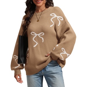 image:imageATHMILE Fall Sweaters for Women 2026 Fashion Cute Bow Knit Pullover Trendy Long Sleeve Oversized Sweater Winter ClothingCamel
