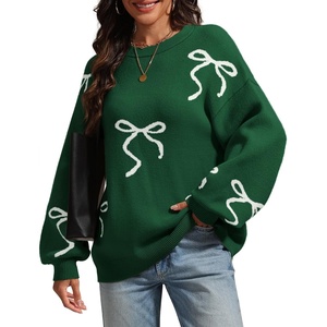 image:imageATHMILE Fall Sweaters for Women 2026 Fashion Cute Bow Knit Pullover Trendy Long Sleeve Oversized Sweater Winter ClothingGreen
