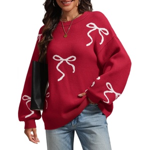 image:imageATHMILE Fall Sweaters for Women 2026 Fashion Cute Bow Knit Pullover Trendy Long Sleeve Oversized Sweater Winter ClothingRed