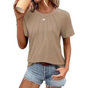 image:imageATHMILE Womens Short Sleeve Shirts Trendy Dressy Tops Business Casual Tee Fashion Knitted Blouses Y2k Outfits 2025Khaki