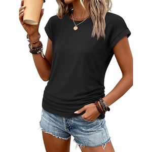 image:imageATHMILE Womens Summer Tops Cap Sleeve Ruched Tshirts Business Casual Crewneck Trendy Outfits Basic Fashion Dressy ClothesBlack