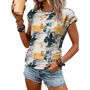 image:imageATHMILE Womens Summer Tops Cap Sleeve Ruched Tshirts Business Casual Crewneck Trendy Outfits Basic Fashion Dressy ClothesMultiteal
