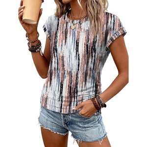 image:imageATHMILE Womens Summer Tops Cap Sleeve Ruched Tshirts Business Casual Crewneck Trendy Outfits Basic Fashion Dressy ClothesTiedye Brown