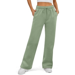image:imageATHMILE Womens Sweatpants Fleece Wide Leg Lined Baggy Lounge Sweat Pants  Cotton Straight Leg High Waisted Comfort Casual Warm Fall Winter Workout GymAgray Green