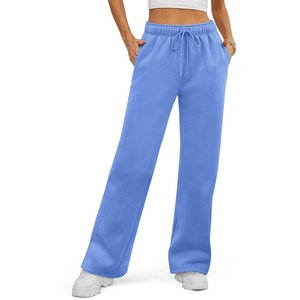 image:imageATHMILE Womens Sweatpants Fleece Wide Leg Lined Baggy Lounge Sweat Pants  Cotton Straight Leg High Waisted Comfort Casual Warm Fall Winter Workout GymAgray Blue