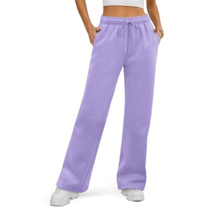 image:imageATHMILE Womens Sweatpants Fleece Wide Leg Lined Baggy Lounge Sweat Pants  Cotton Straight Leg High Waisted Comfort Casual Warm Fall Winter Workout GymAlight Purple