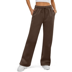 image:imageATHMILE Womens Sweatpants Fleece Wide Leg Lined Baggy Lounge Sweat Pants  Cotton Straight Leg High Waisted Comfort Casual Warm Fall Winter Workout GymAbrown