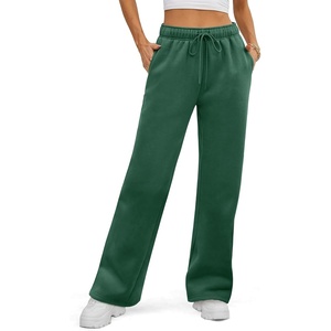 image:imageATHMILE Womens Sweatpants Fleece Wide Leg Lined Baggy Lounge Sweat Pants  Cotton Straight Leg High Waisted Comfort Casual Warm Fall Winter Workout GymAdark Green