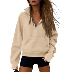 image:imageATHMILE Womens Sweatshirts Half Zip Cropped Pullover Fleece Quarter Zipper Hoodies 2026 Fall Fashion Outfits ClothesApricot