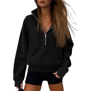 image:imageATHMILE Womens Sweatshirts Half Zip Cropped Pullover Fleece Quarter Zipper Hoodies 2026 Fall Fashion Outfits ClothesBlack