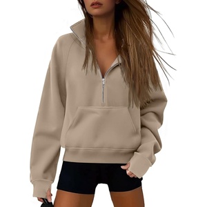 image:imageATHMILE Womens Sweatshirts Half Zip Cropped Pullover Fleece Quarter Zipper Hoodies 2026 Fall Fashion Outfits ClothesCoffeegrey