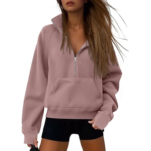 image:imageATHMILE Womens Sweatshirts Half Zip Cropped Pullover Fleece Quarter Zipper Hoodies 2026 Fall Fashion Outfits ClothesDarkpink