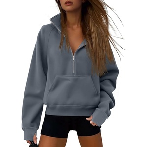 image:imageATHMILE Womens Sweatshirts Half Zip Cropped Pullover Fleece Quarter Zipper Hoodies 2026 Fall Fashion Outfits ClothesGreyblue