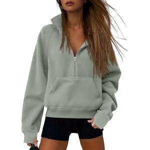 image:imageATHMILE Womens Sweatshirts Half Zip Cropped Pullover Fleece Quarter Zipper Hoodies 2026 Fall Fashion Outfits ClothesGreygreen