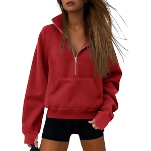 image:imageATHMILE Womens Sweatshirts Half Zip Cropped Pullover Fleece Quarter Zipper Hoodies 2026 Fall Fashion Outfits ClothesRed